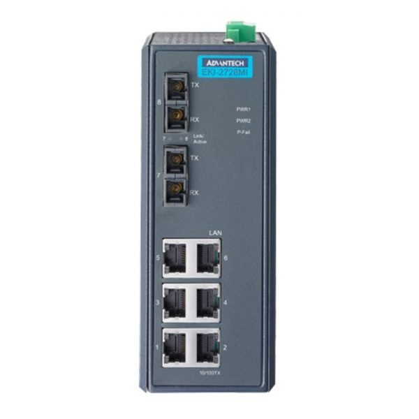 EKI-2728MI-BE (6GE+2G SC Multi-mode Unmanaged Ethernet Switch, -40 to 75℃)